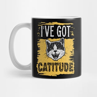 Funny I've Got Catitude Distressed Design Mug